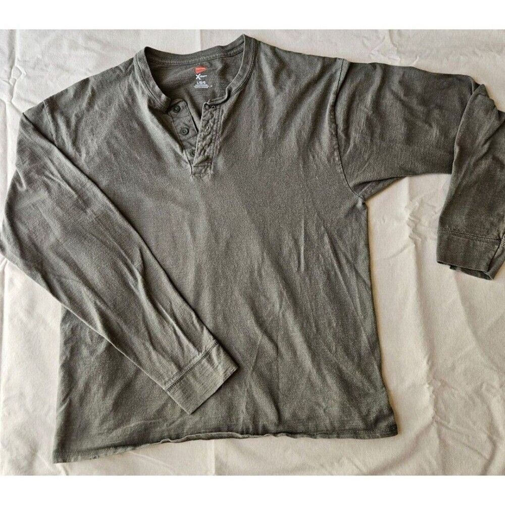 Hanes  Green  X-Temp Large Henley Men's